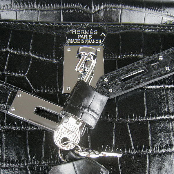 7A Replica Hermes Kelly 32cm Crocodile Veins Leather Bag Black 6108 - Click Image to Close